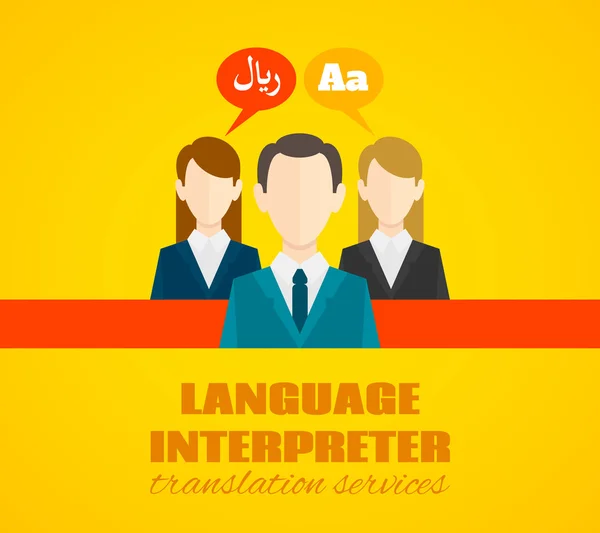 Servicio de traducción y diccionario póster plano — Vector de stock