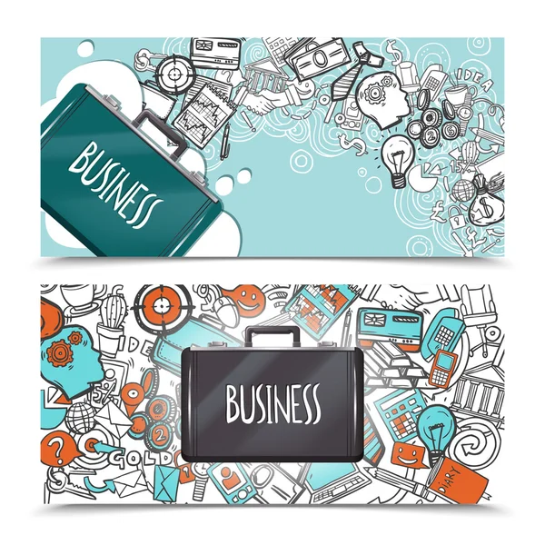 Negócio conjunto de banner doodle — Vetor de Stock