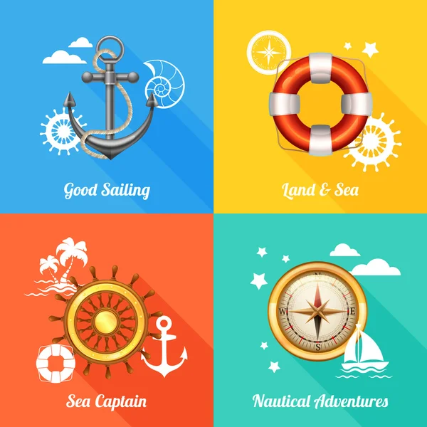 Nautical design concept 4 flat icons — Stock Vector