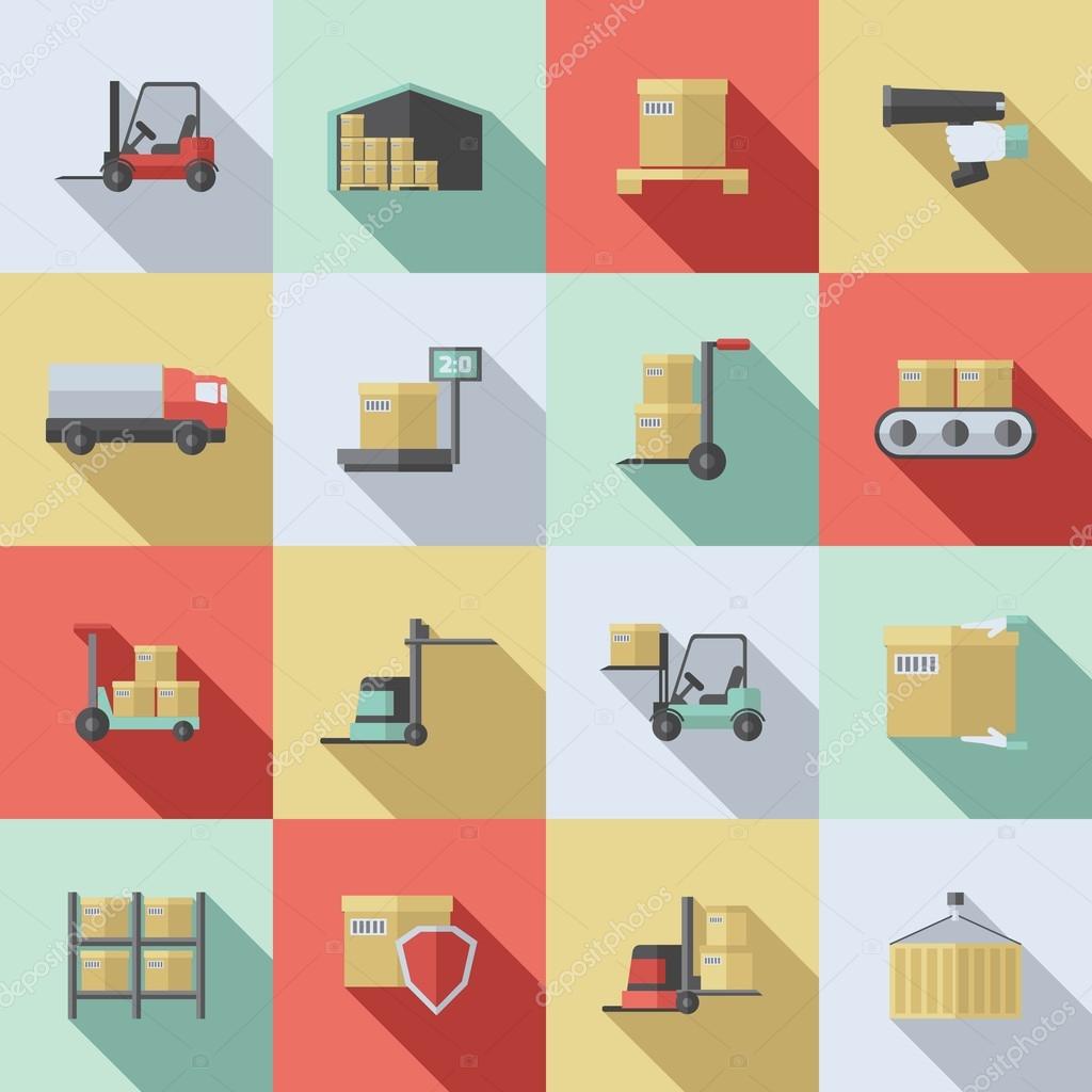 Warehouse Flat Icons Set