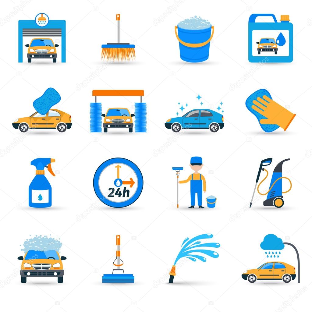 Car wash service icons set