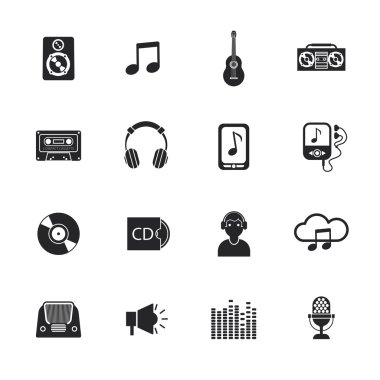 Mobil siyah müzik Icons set