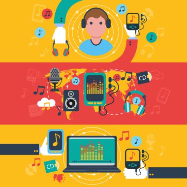 Müzik apps kavramı düz afiş seti