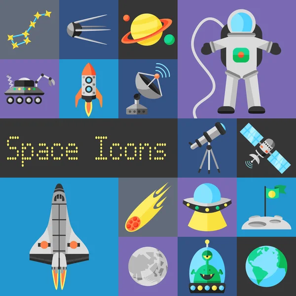 Space Icons Flat — Stock Vector