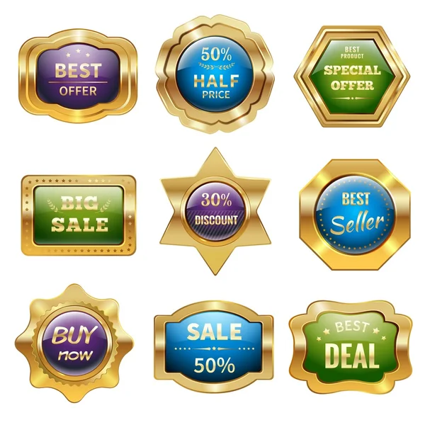 Golden Sale Badges — Stock Vector