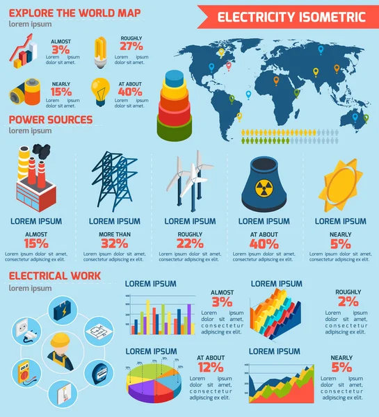 Ισομετρική Infographics ηλεκτρικής ενέργειας — Διανυσματικό Αρχείο