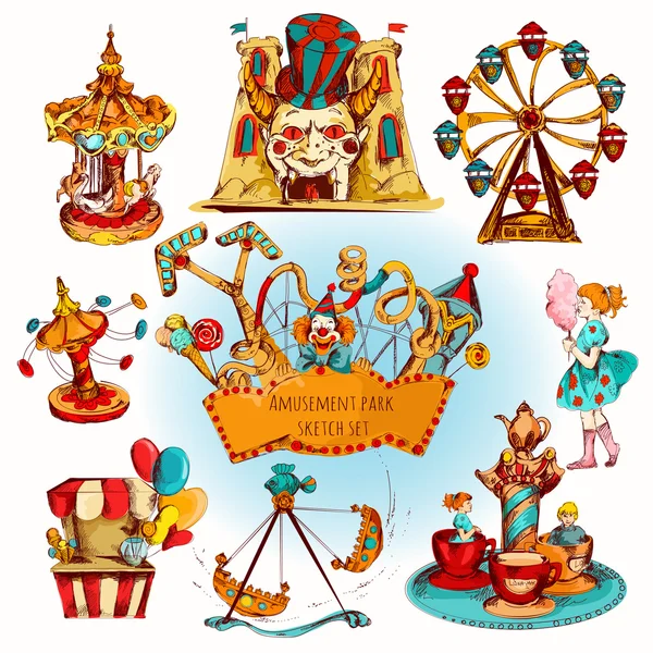 Amusement Park gekleurde Set — Stockvector