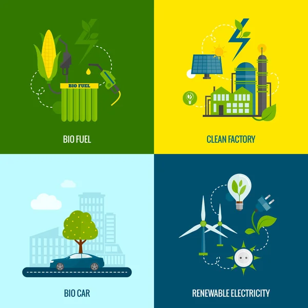 Eco energía iconos planos composición — Vector de stock