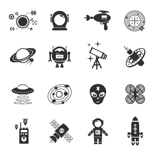 Conjunto de iconos de ficción negro — Vector de stock