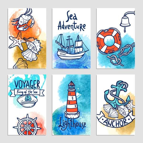 Nautical Cards Set — Stock Vector