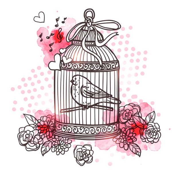 Bird In Cage Illustration — Stock Vector