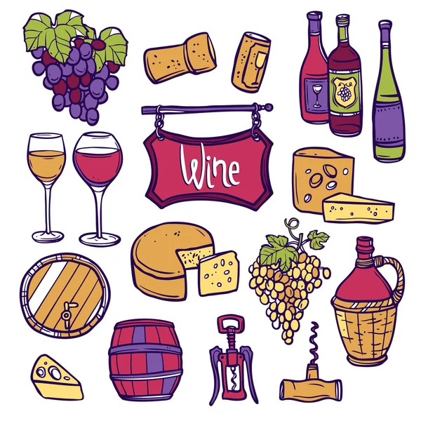 Vino icono conjunto — Archivo Imágenes Vectoriales