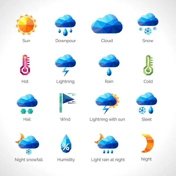 Weather Polygonal Icons — Stock Vector