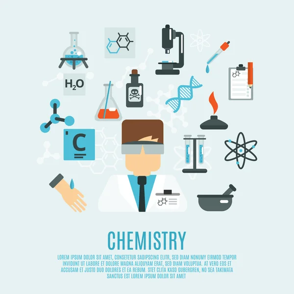 Ensemble d'icône plate de chimie — Image vectorielle