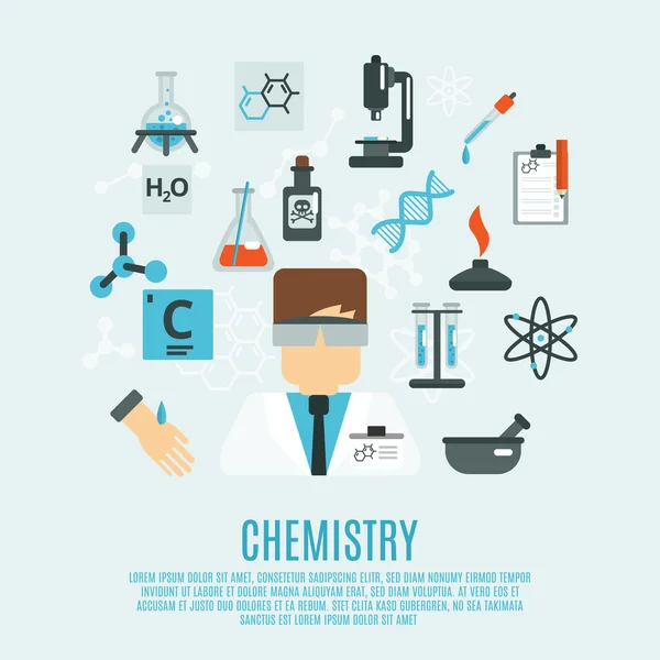 Conjunto de icono plano de química — Archivo Imágenes Vectoriales