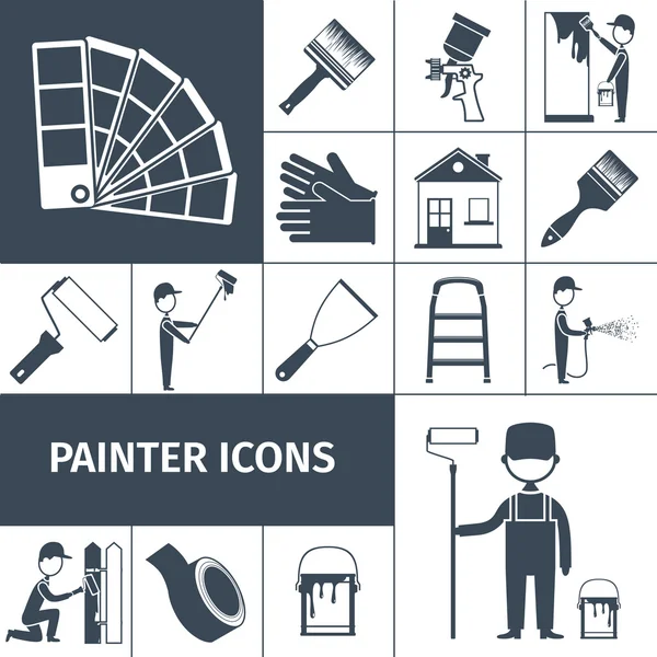 Pintor iconos conjunto negro — Archivo Imágenes Vectoriales