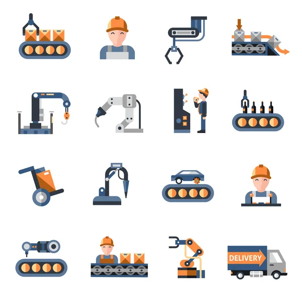 Icônes de ligne de production — Image vectorielle