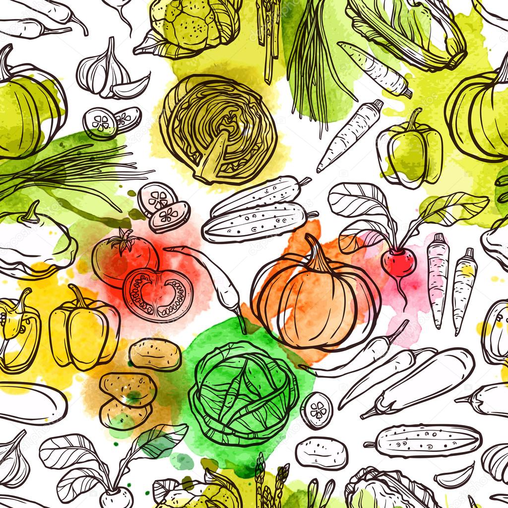Watercolor Vegetable Pattern