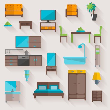 Furniture home flat icons set clipart