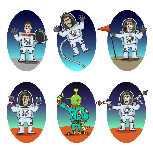Set di emozioni astronauta — Vettoriale Stock