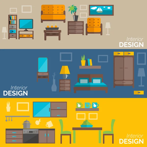 家の家具デザイン フラット バナー セット — ストックベクタ