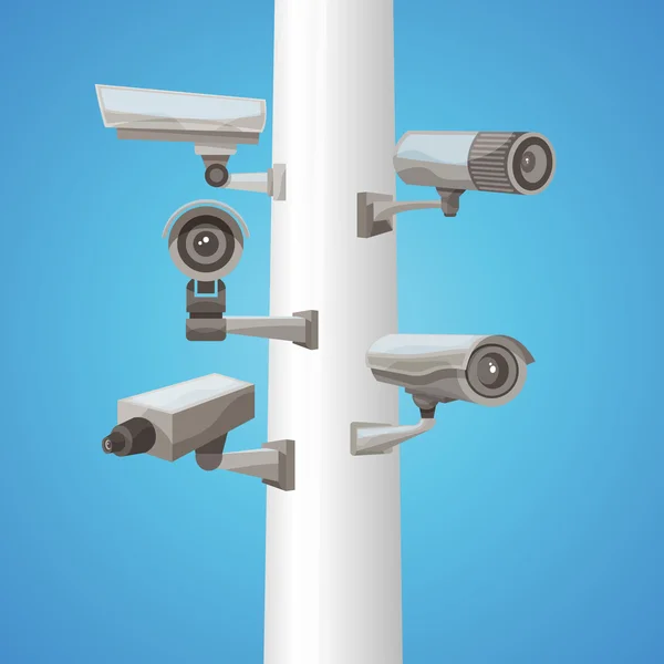 Surveillance Camera On Pillar — Stock Vector