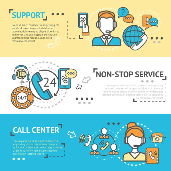 Ustaw baner Call Center — Wektor stockowy