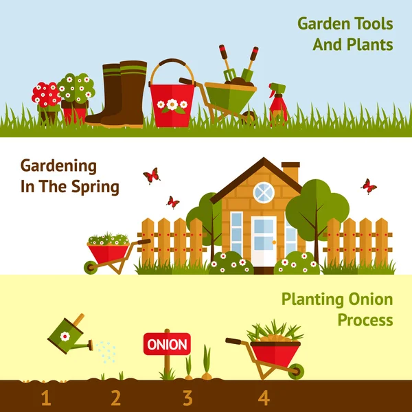 Conjunto de banners de jardinagem —  Vetores de Stock