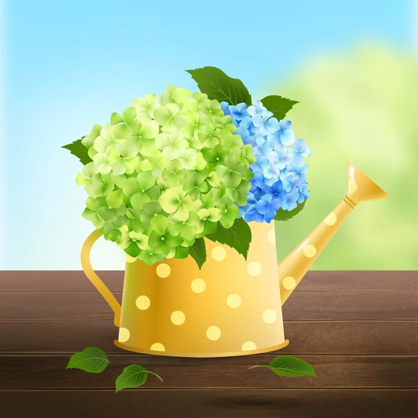 Arrosoir avec hortensia — Image vectorielle