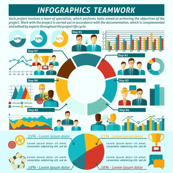 Jeu d'infographies sur le travail d'équipe — Image vectorielle