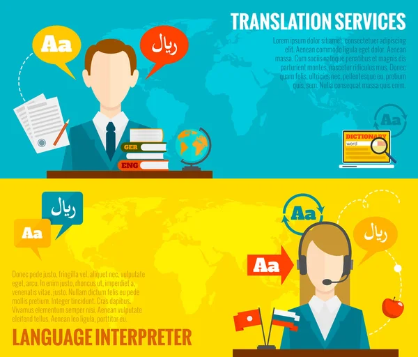 Translation and dictionary banners set flat — Stock Vector