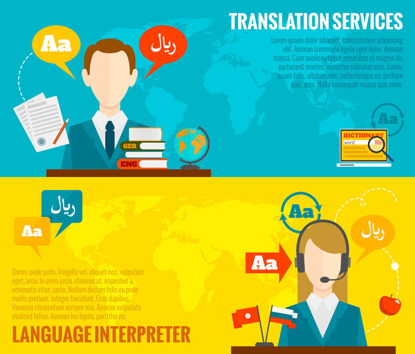 Translation and dictionary banners set flat