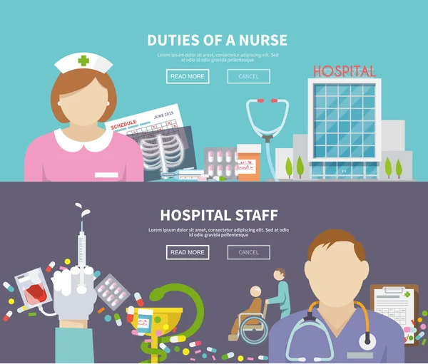 Set di striscioni infermiera — Vettoriale Stock