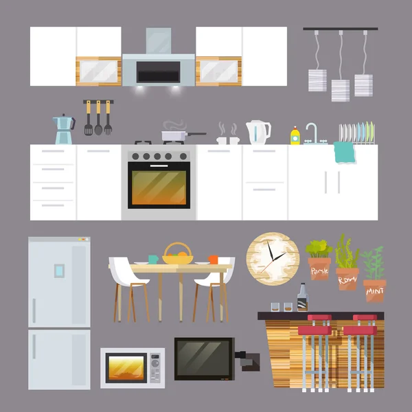 Mobiliário de cozinha plana —  Vetores de Stock