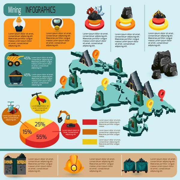 Conjunto de infografías mineras — Archivo Imágenes Vectoriales