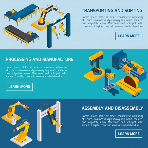 Banners robóticos isométricos —  Vetores de Stock