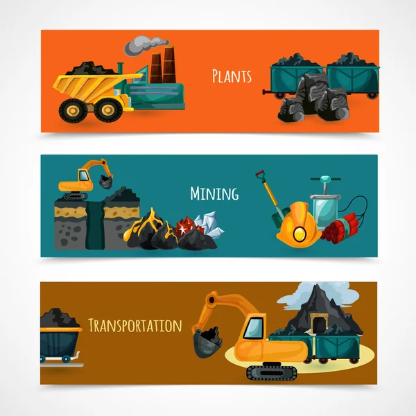 Mijnbouw Banners Set — Stockvector