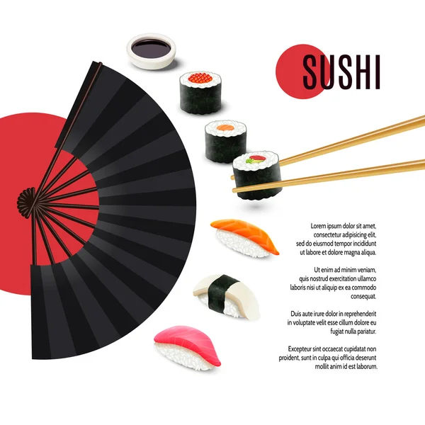 Sushi Poster With Folding Fan — Stock Vector