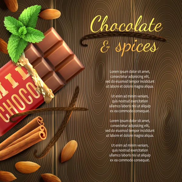 Cioccolato e spezie sfondo — Vettoriale Stock
