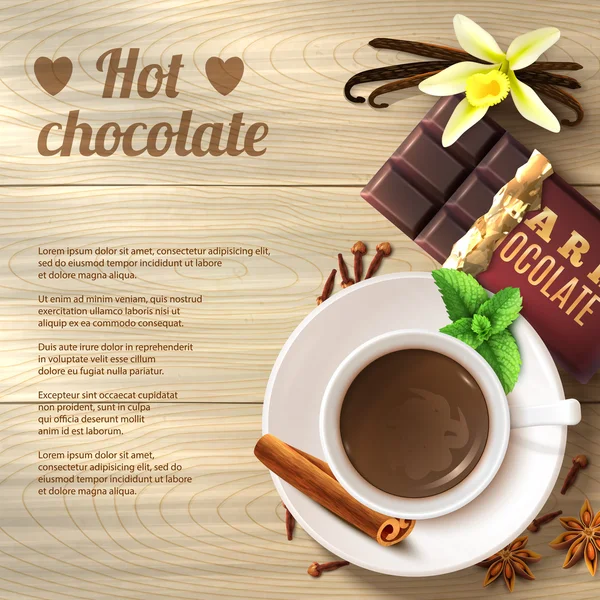 Hete chocolade achtergrond — Stockvector