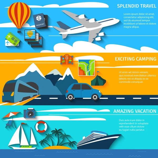 Travel vacation camping banners set — Stock Vector