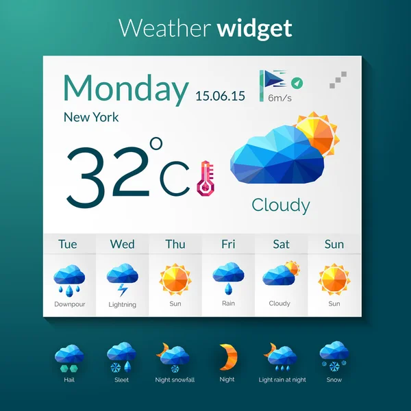 Weather Polygonal Widget — Stock Vector