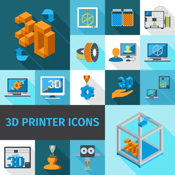 Impresora Iconos 3d — Vector de stock