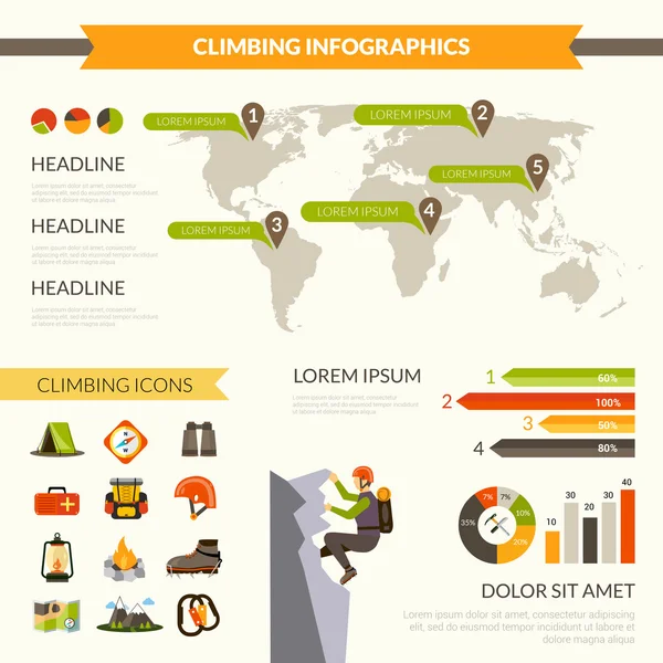 Infografiken zum Klettern eingestellt — Stockvektor