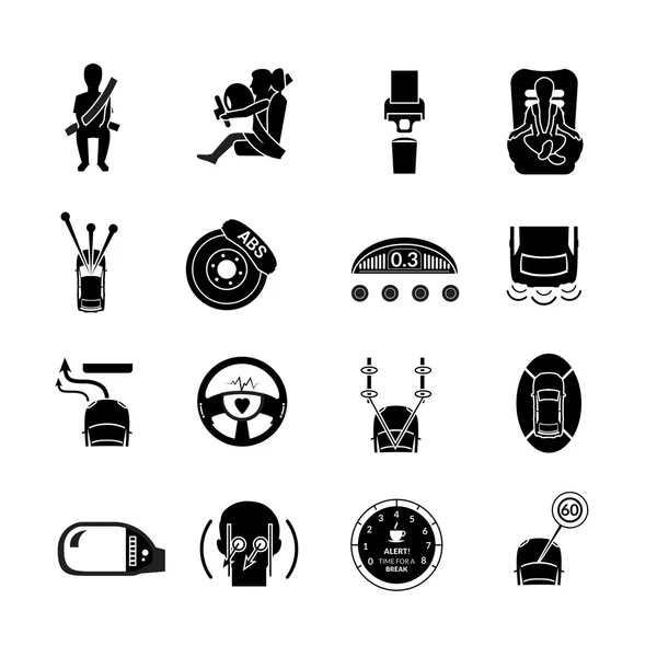 Car Safety Icons Black — Stock Vector