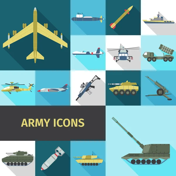 Iconos del ejército plana — Vector de stock