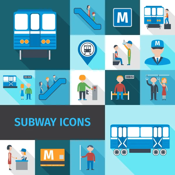 Subway Icons Flat — Stock Vector