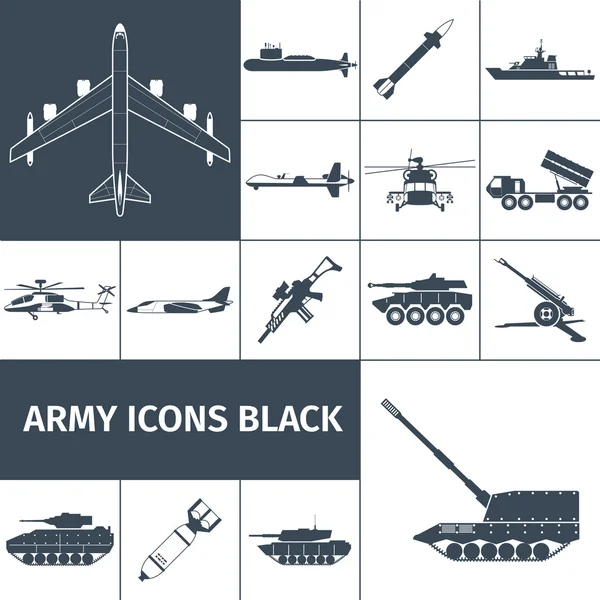 Icone dell'esercito Nere — Vettoriale Stock
