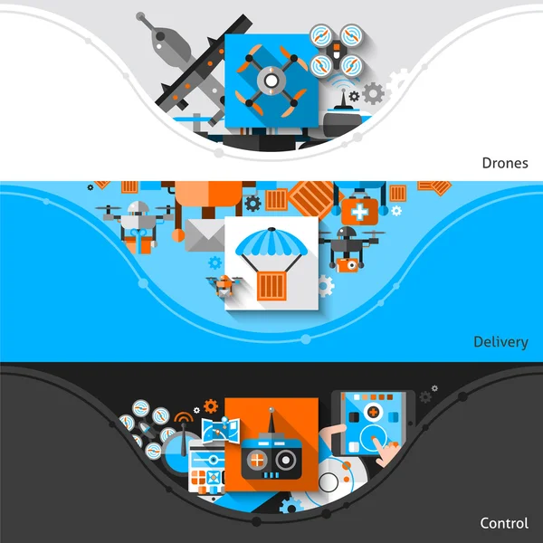 Conjunto de pancartas de drones — Vector de stock