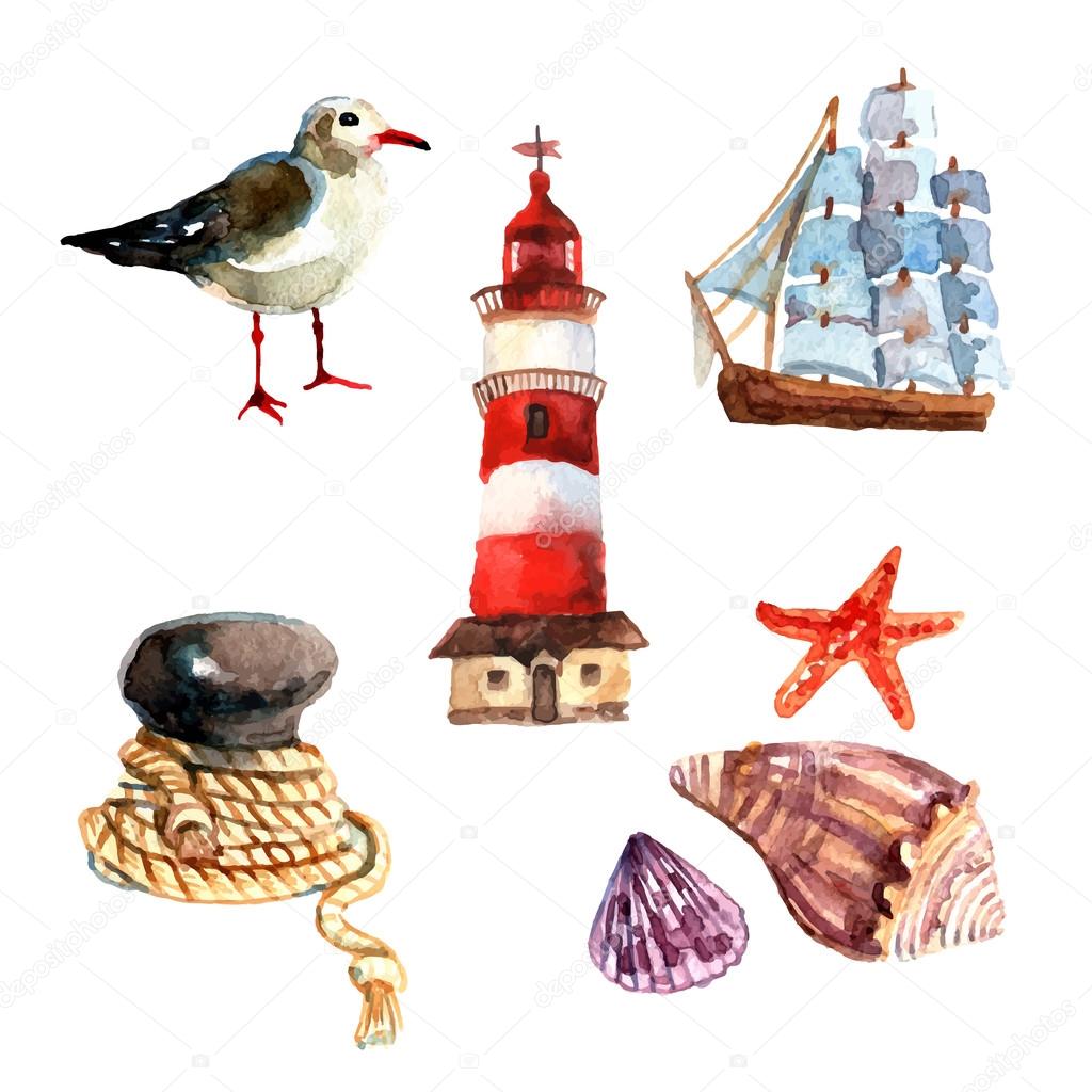 Watercolor Nautical Set